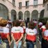 Els participants a les curses solidàries, al pati de la Diputació de Girona
