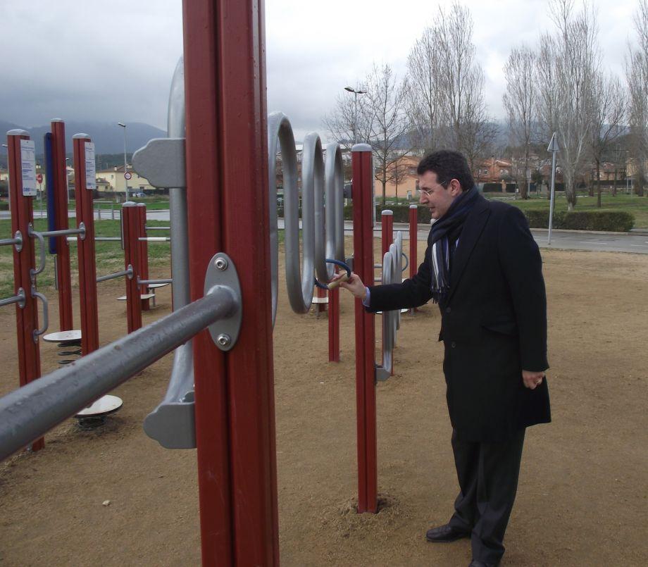 L'alcalde, Miquel Noguer, en l'acte d'ignauració dels Parcs de Salut de Banyoles